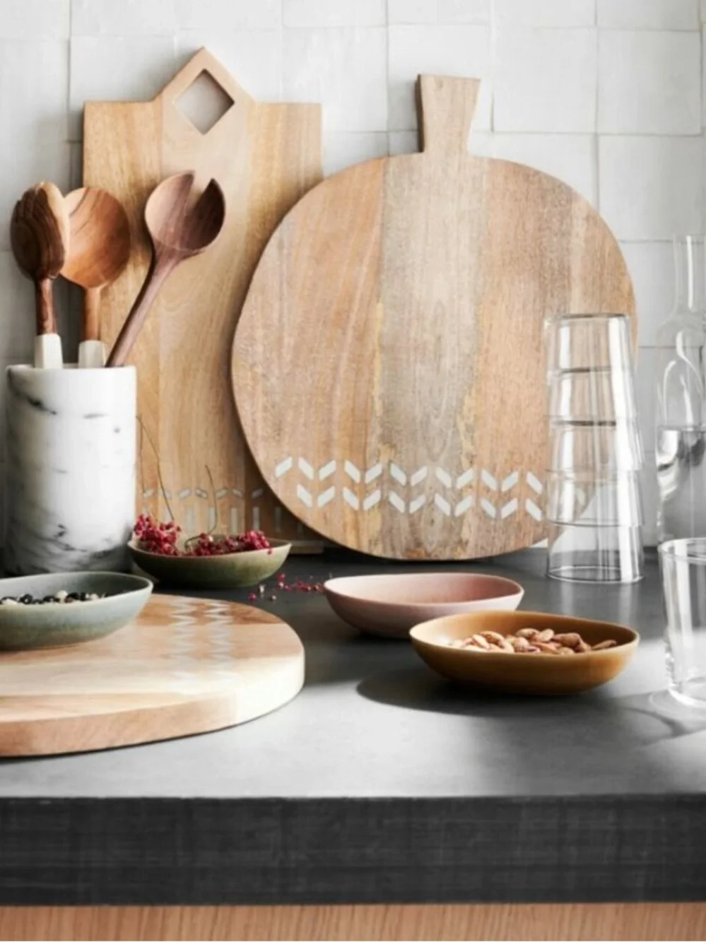 New! Crate&Barrel Isadore Rectangle Marble Inlay Wood Serving Board